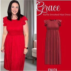 LuLaRoe Grace Ruffle Sleeve Smocked Maxi Dress 1896